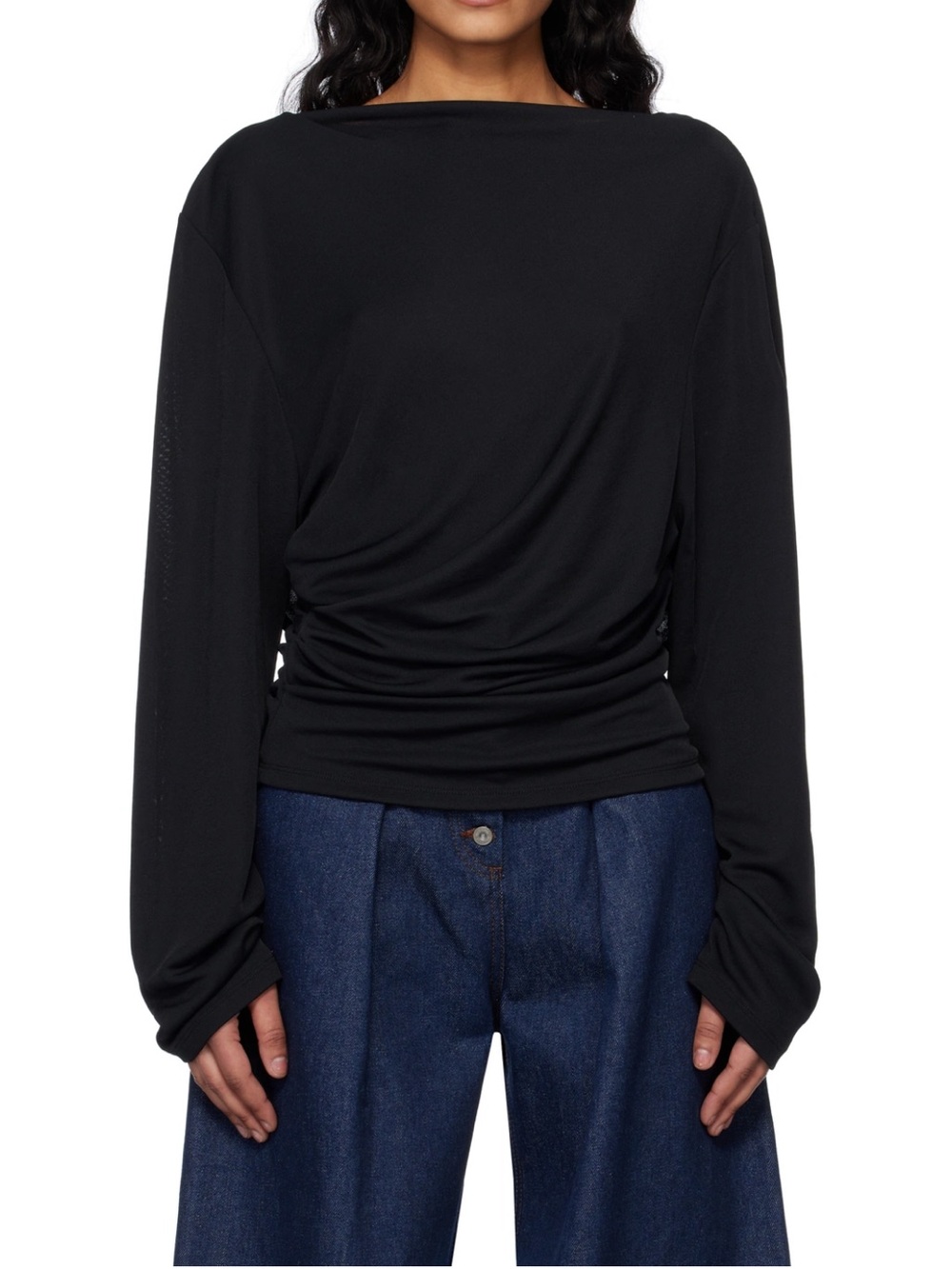 Jacquemus Black Draped Long-Sleeve Top